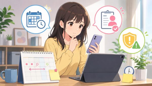 スマホとカレンダーでU-NEXT無料トライアルの終了日を確認する女性のイメージ
